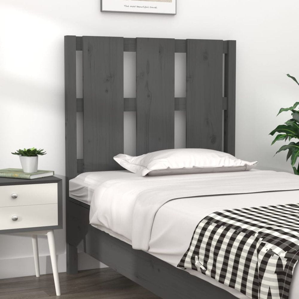 Vidaxl Čelo postele, sivé, 80,5x4x100 cm, masívne borovicové drevo